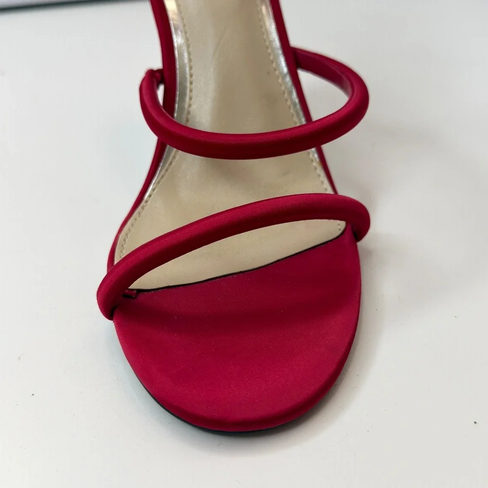 White House Black Market Red Satin Spiral Wrap Ankle Strap Heels Sandals 6.5M - Picture 6 of 7
